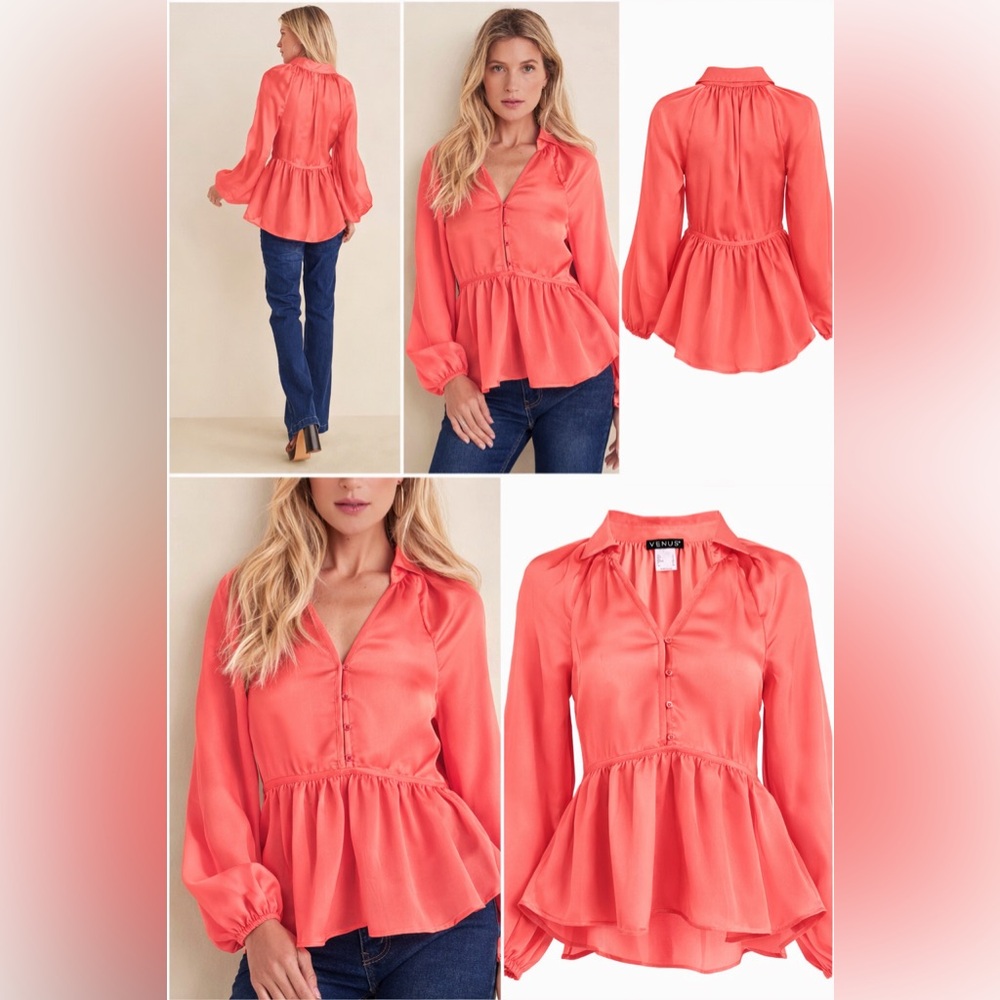 VENUS Women’s Coral High Low Flowy Boho Elegant Blouse NWT 10 Medium